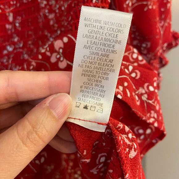 Max Studio Women's Size XL Red Floral Printed Smocked Peasant Square Neck Blouse - Picture 7 of 7